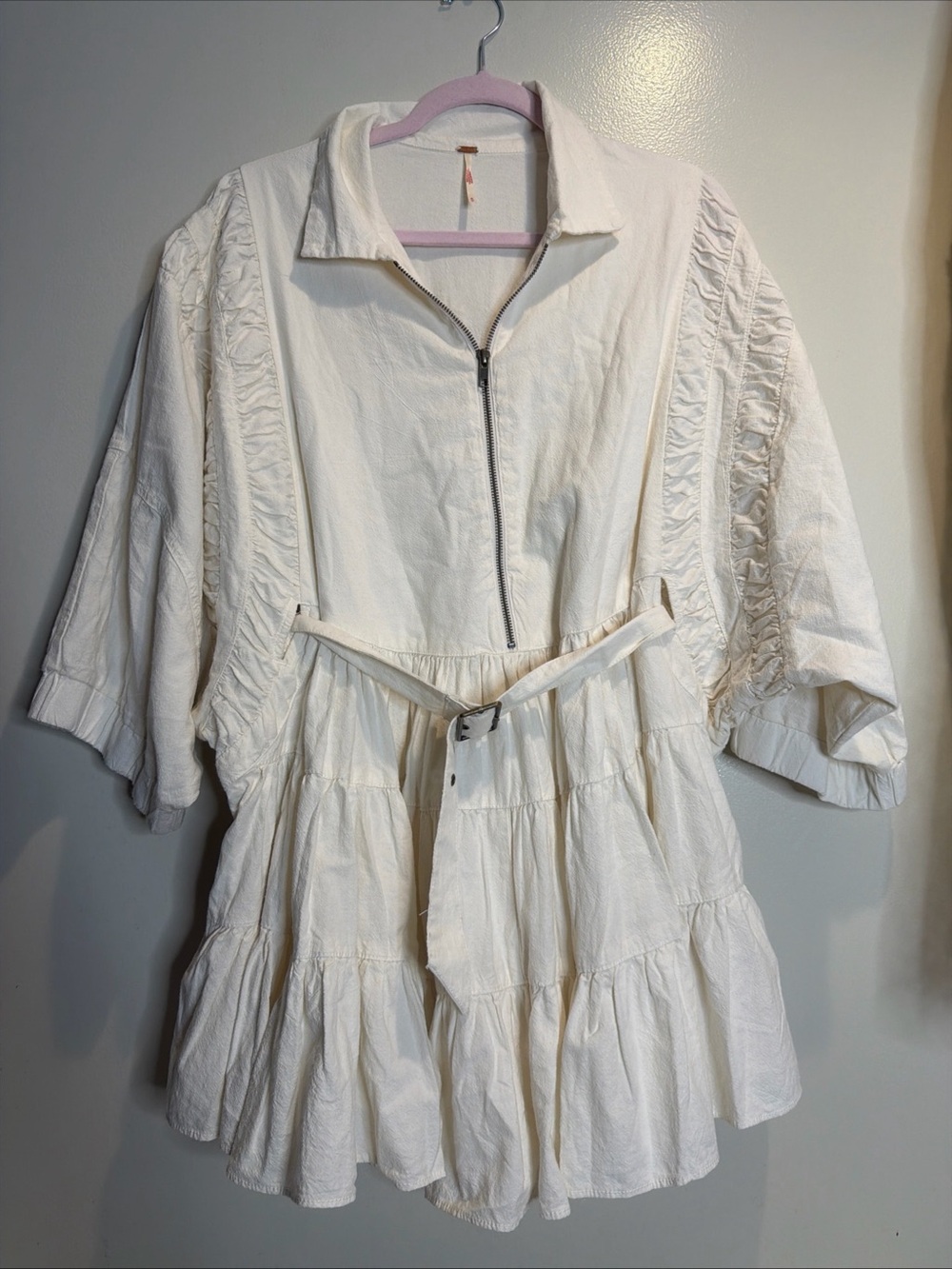 Free People Hampton Belted Waist Tiered Poplin Mini Dress M - Picture 4 of 7